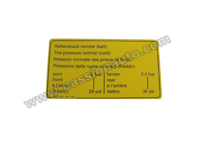 Etiquette Pression Des Pneus 944 Sauf S2 turbo