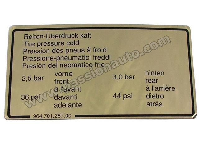Etiquette Pression Pneus 944 S2 90 91