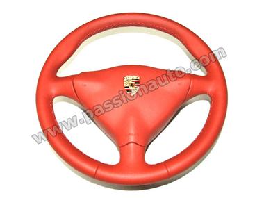 Volant cuir 3 branches avec airbag # 996 - Rouge Boxster