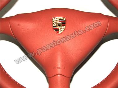 Volant cuir 3 branches avec airbag # 996 - Rouge Boxster