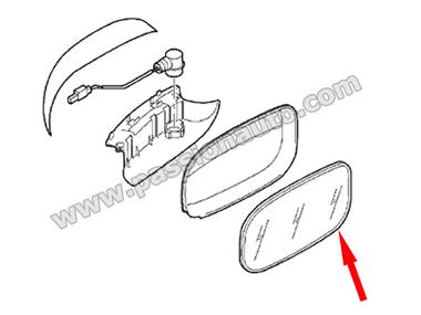 Glace de retroviseur - gauche, aspherique, memoire # Cayenne 03-06