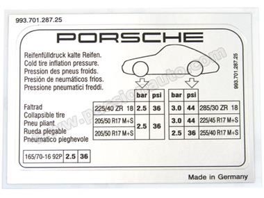 Etiquette de pression des pneus # 993 Turbo