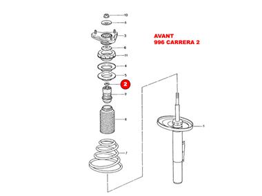 NUMERO 2 - Rondelle conique au dessus de Butee caoutchouc de suspension AVANT # 996 sauf GT2-GT3