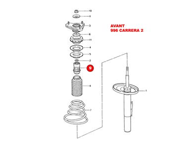 NUMERO 9 - Butee caoutchouc de suspension AVANT # 996 sauf GT3-GT2 -  [PORSCHE ORIGINE]