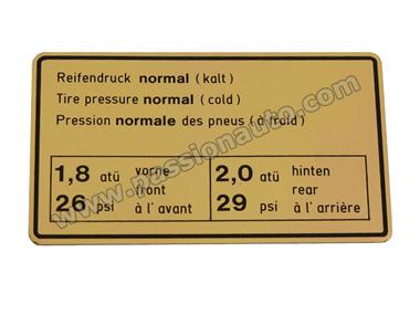 Etiquette pression des pneus # 911 65-72