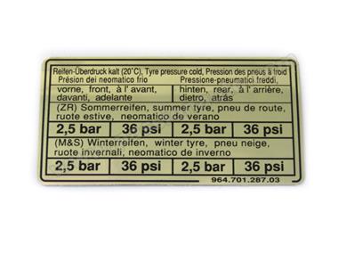 Etiquette pression des pneus 2.5bar AVANT - 2.5bar ARRIERE # 964-965