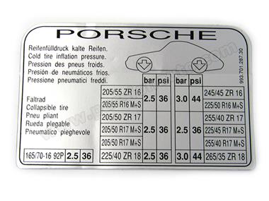 Etiquette de pression des pneus # 993 cabriolet 97-98