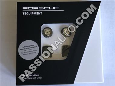 Capuchons de valve noir - Logo Porsche monochrome - SANS système contrôle pression des pneus