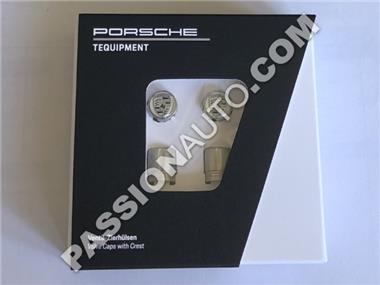 Capuchons de valve gris -  Logo Porsche monochrome - AVEC système contrôle pression des pneus