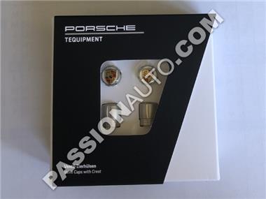 Capuchons de valve gris - Logo Porsche couleur - AVEC système contrôle pression des pneus
