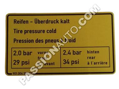 Etiquette pression des pneus # 911 73-83 [Porsche origine]