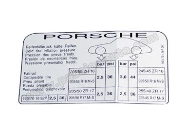 Etiquette de pression des pneus # 993 cabriolet 94-96